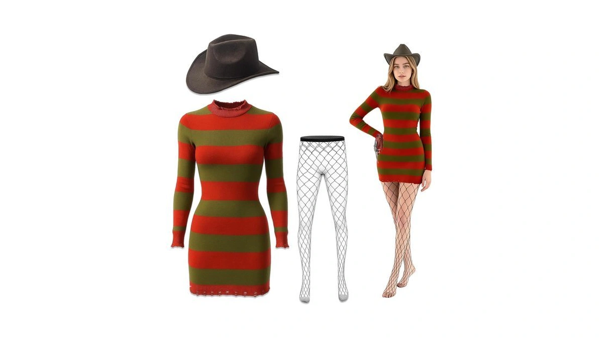 Halloween Costume For Women Adult Scary Knitted Striped Dress (small)
