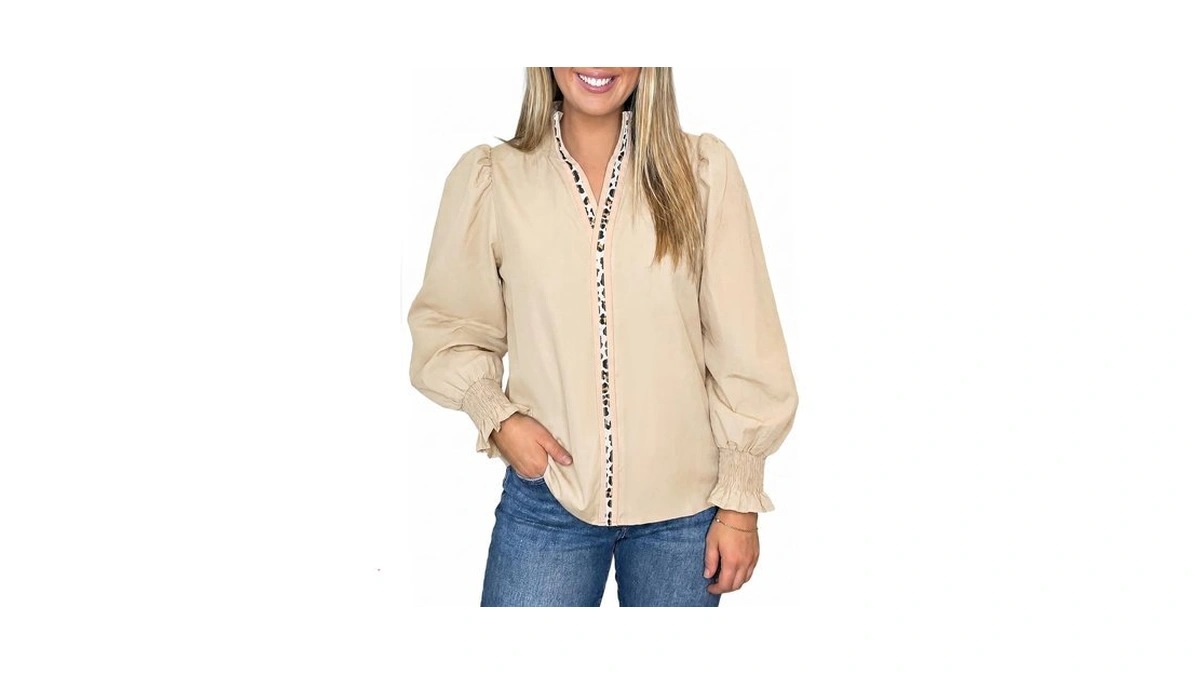 Tankaneo Womens Puff Long Sleeve Blouses Dressy Casual Smocked V