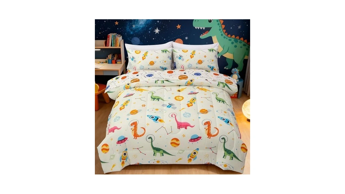 Aimuan Space Dinosaur Comforter Set Kids Rocket Bedding Set Super