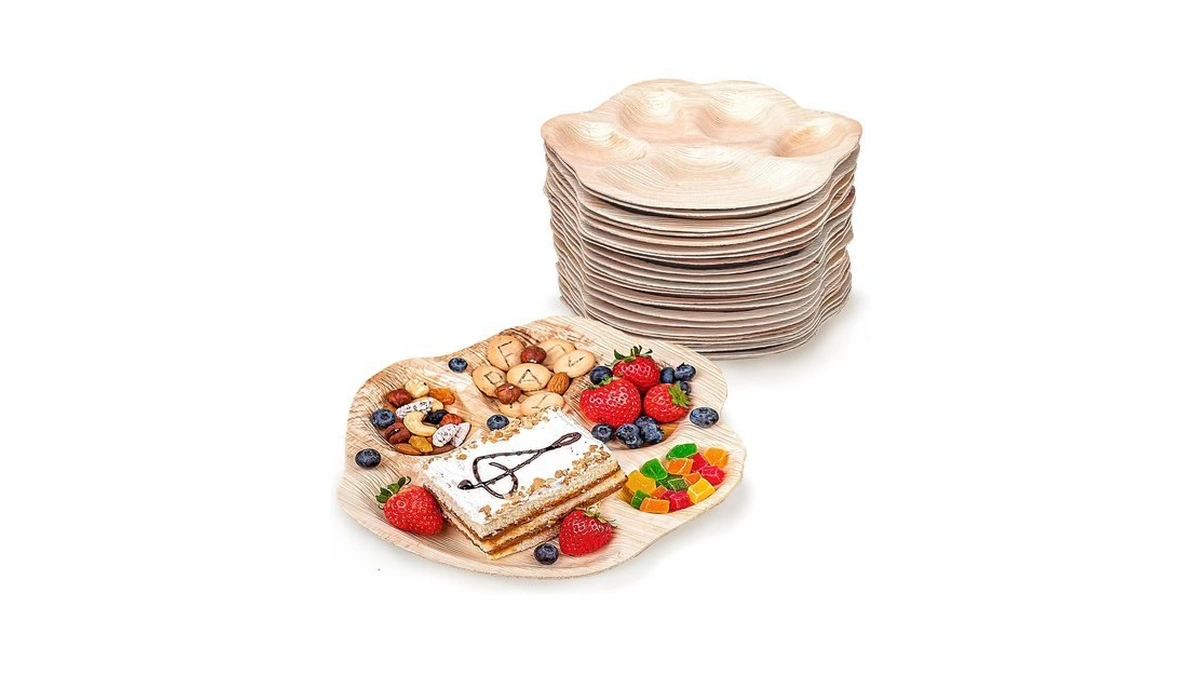 Ecodeco Like Bamboo Disposable Plates - 25 Pack 10" Divided