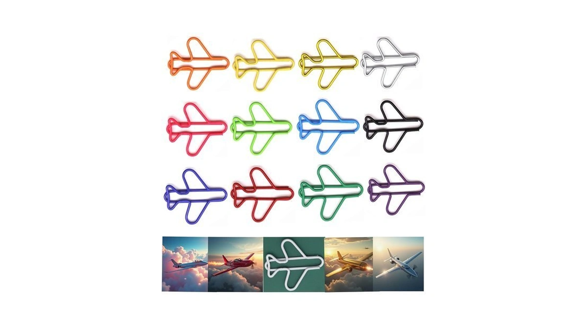 Upquzzfy 65 Pcs Plane-shaped Paper Clips Set, Multicolor Metal Cute