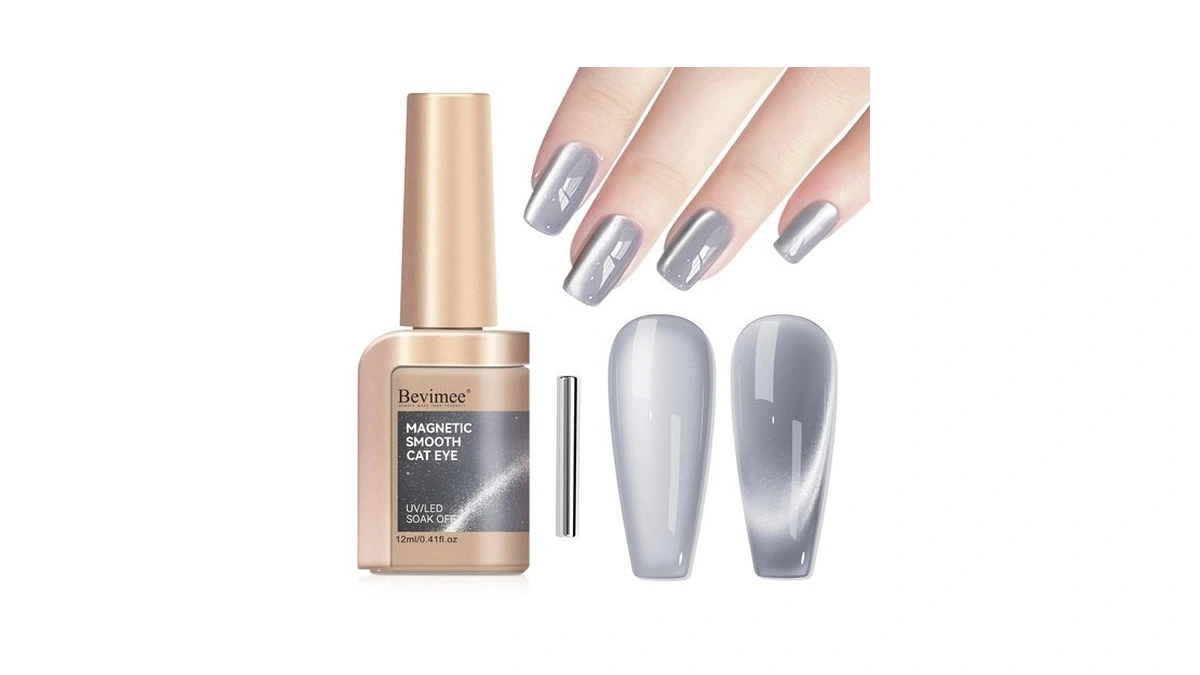 Bevimee Silver Cat Eye Gel Nail Polish, Moonlight Magnetic Nail