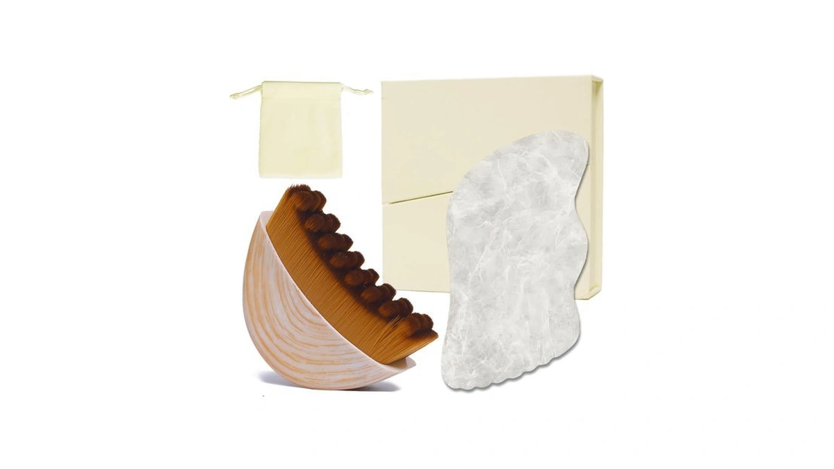 Lymphatic Contour Face Brush & White Jade Gua Sha Stone,