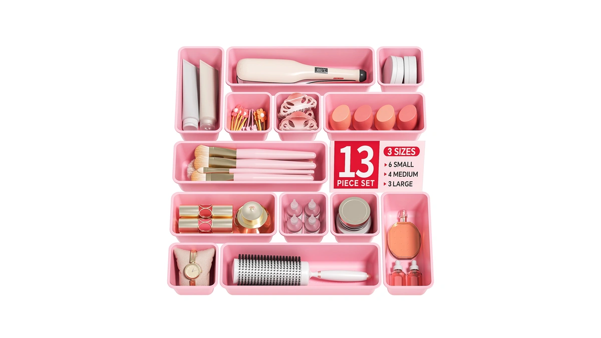 Canfanni 13 Pack Plastic Drawer Organizers Set, 3 Sizes Desk