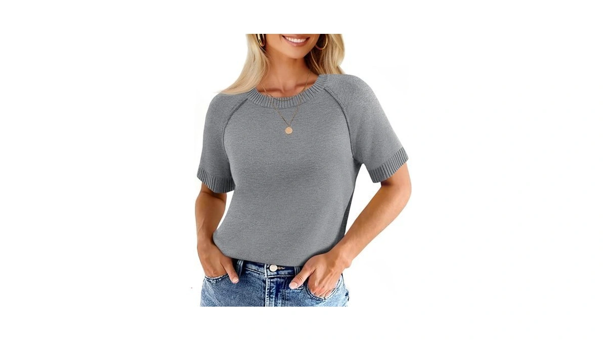 Cicy Bell Womens Short Sleeve Sweaters Crewneck Knit Tops Pullovers