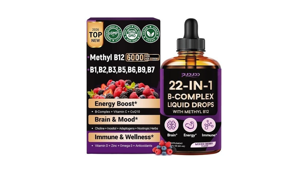 Puouoo Vitamin B Complex Liquid Drops, 22-in-1 Active B Formula