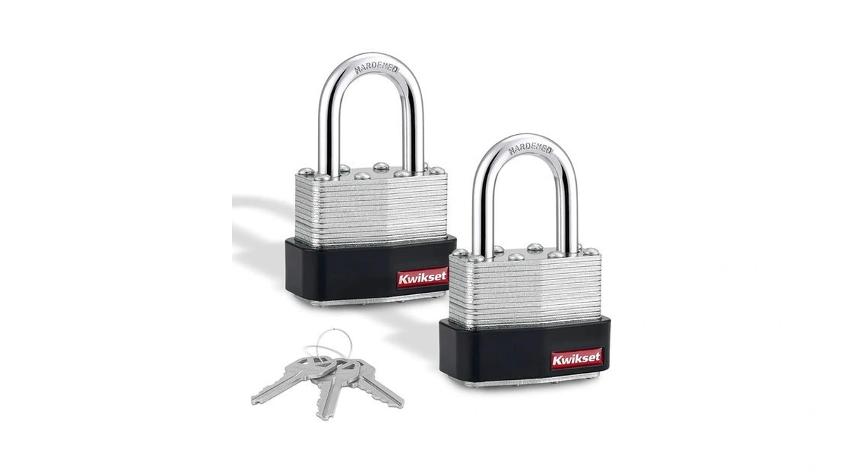 Kwikset Laminated Steel Padlock With Hardened Steel Shackle, 2-pack, Silver