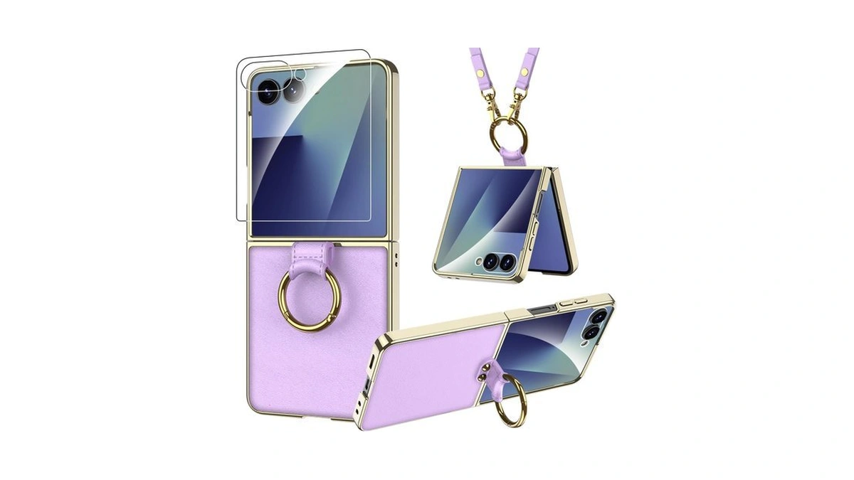 Miimall Leather For Samsung Galaxy Z Flip7 Case With Ring,[screen