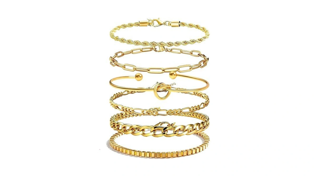 Alegend 14k Gold Plated Stackable Multilayer Bracelets + Titanium Steel(not