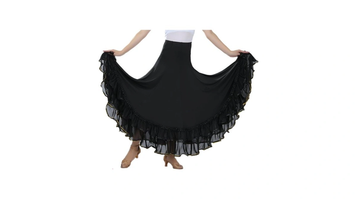 Cismark Elegant Mesh Long Swing Ballroom Waltz Dance Skirt For
