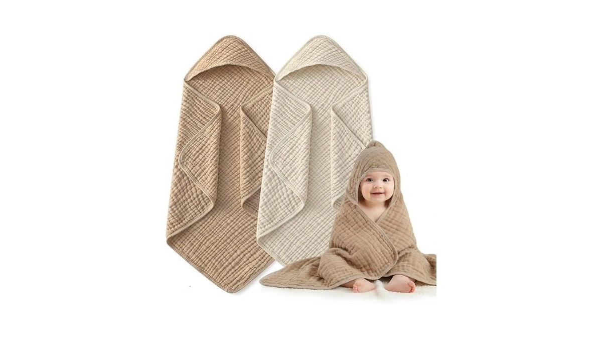 Muslin Hooded Baby Towels 2 Pack, 100% Cotton Baby Bath