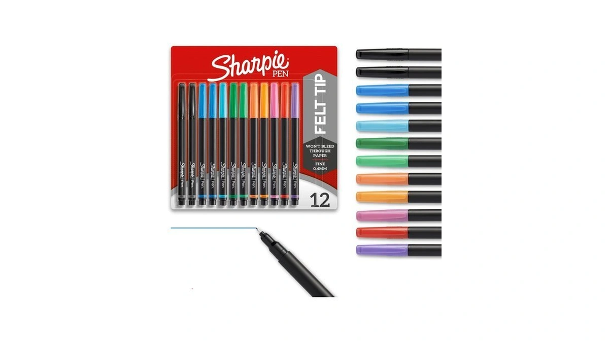 Sharpie Felt Tip Pens, Fine Point (0.4mm), Assorted Colors, 12
