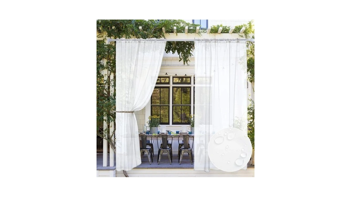 Miulee White Waterproof Outdoor Sheer Curtains For Patio 54w X
