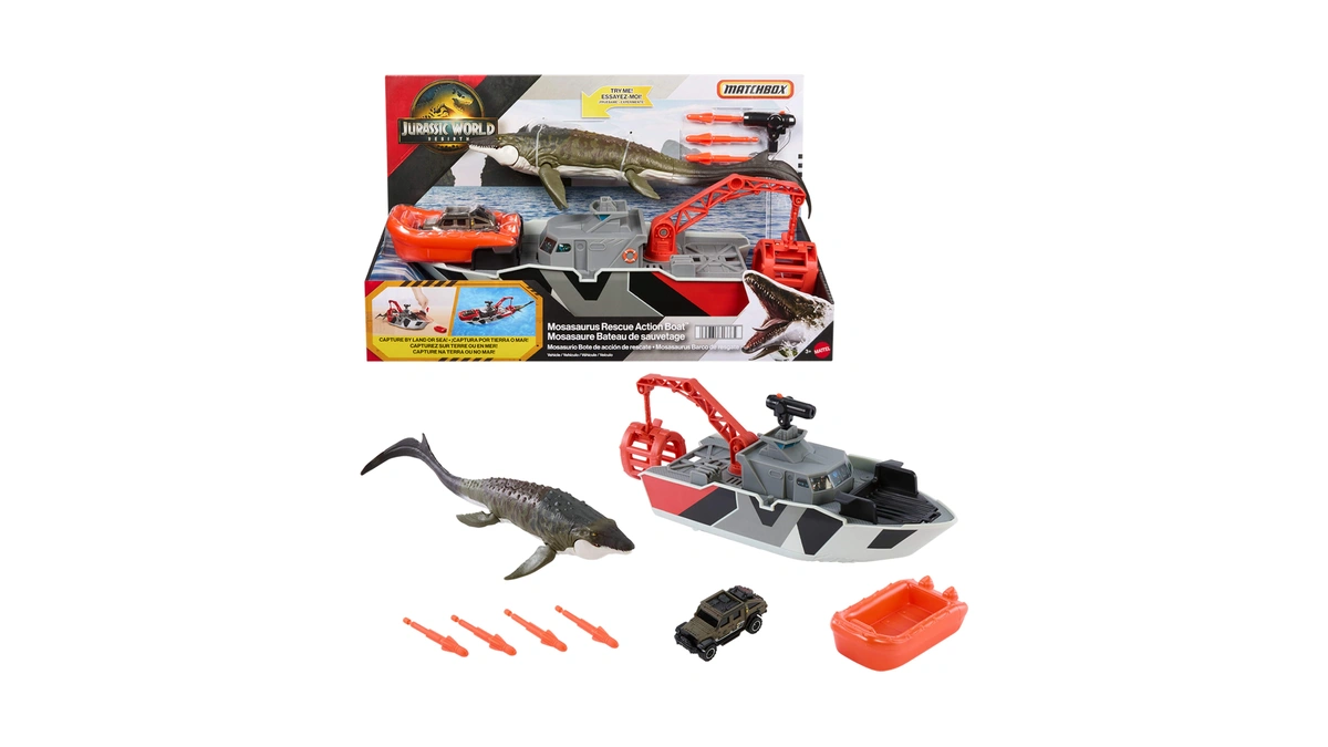 ​matchbox Toy Car Playset, Jurassic World 12.5” Dino Boat With
