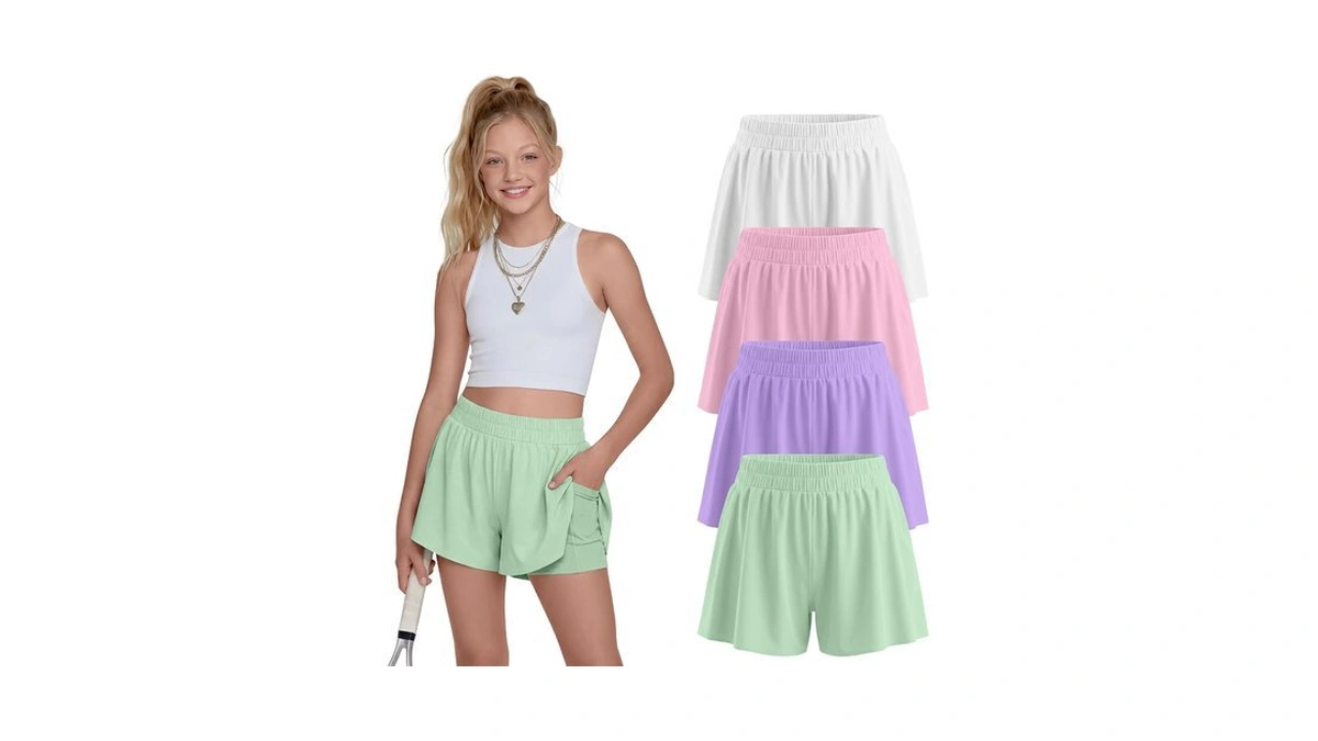 Custoneei 4 Pack Girls 2 In 1 Butterfly Skorts, 4-color,