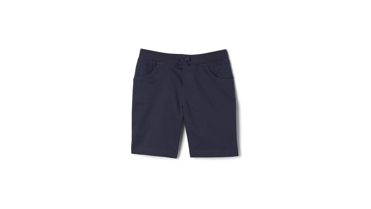 French Toast Girls' Pull-on Tie Front Stretch Twill Short, Navy,