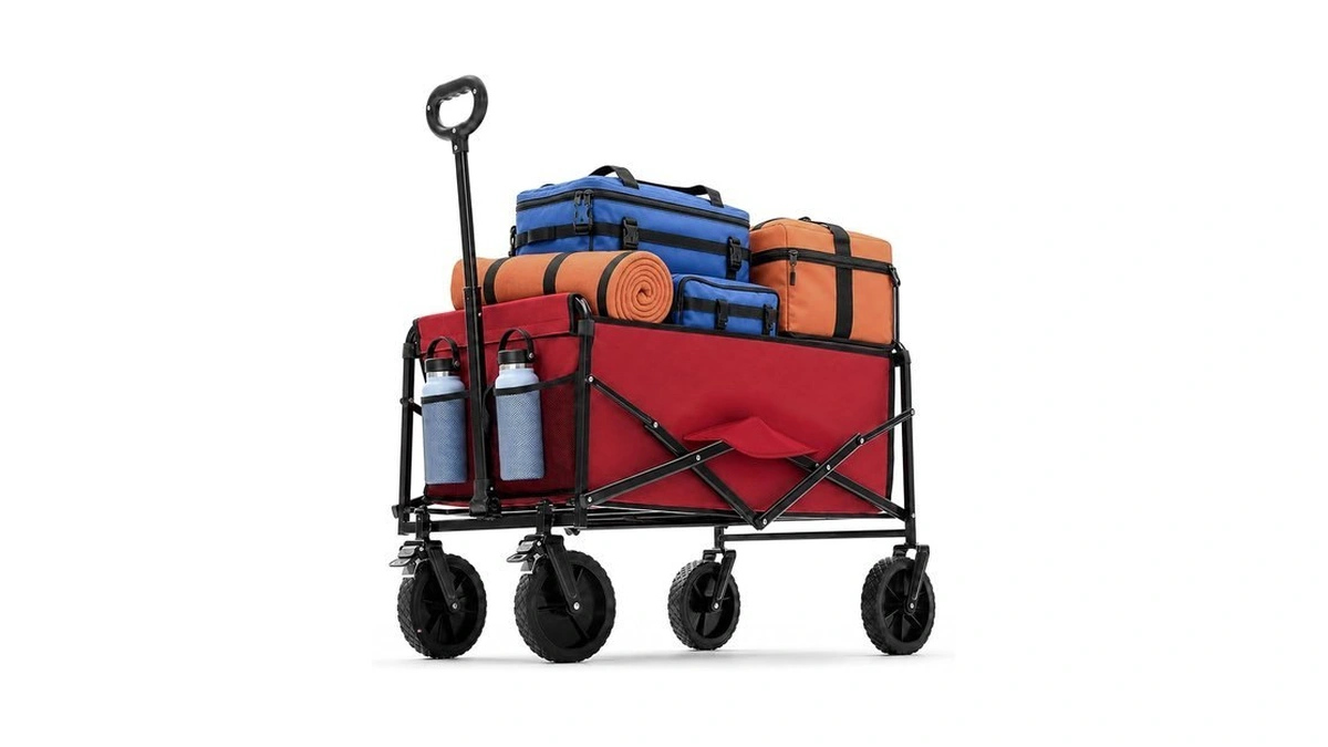 Dumos Collapsible Wagon Cart, 330lbs Capacity, Red