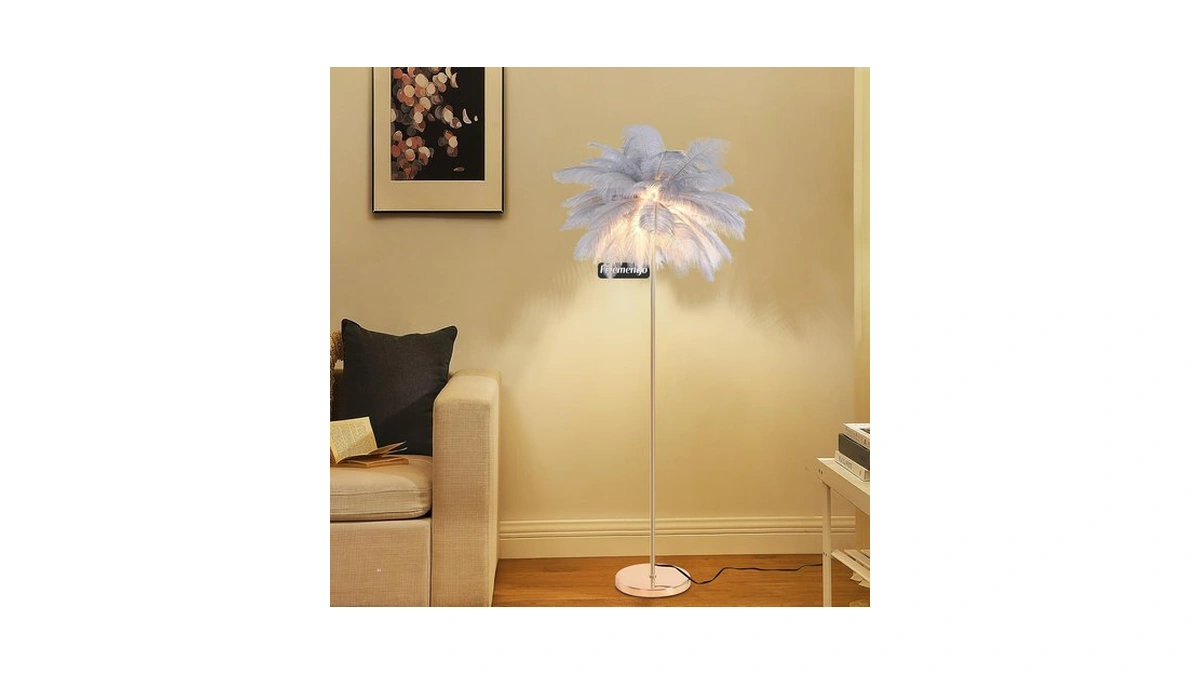 Fivemengo Feather Floor Lamp For Living Room, Fluffy Ostrich Feathers