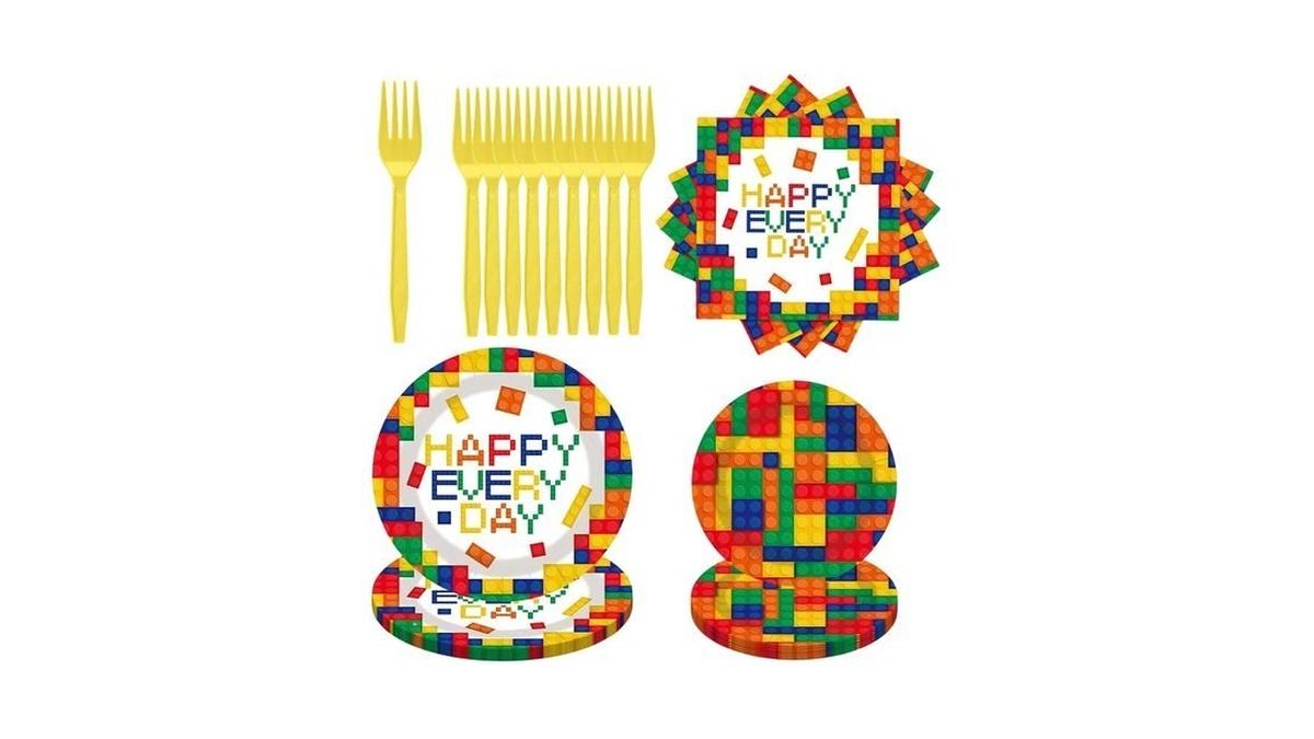 Building Block Party Suppliess For Birthday Party Decorations, Serves 24