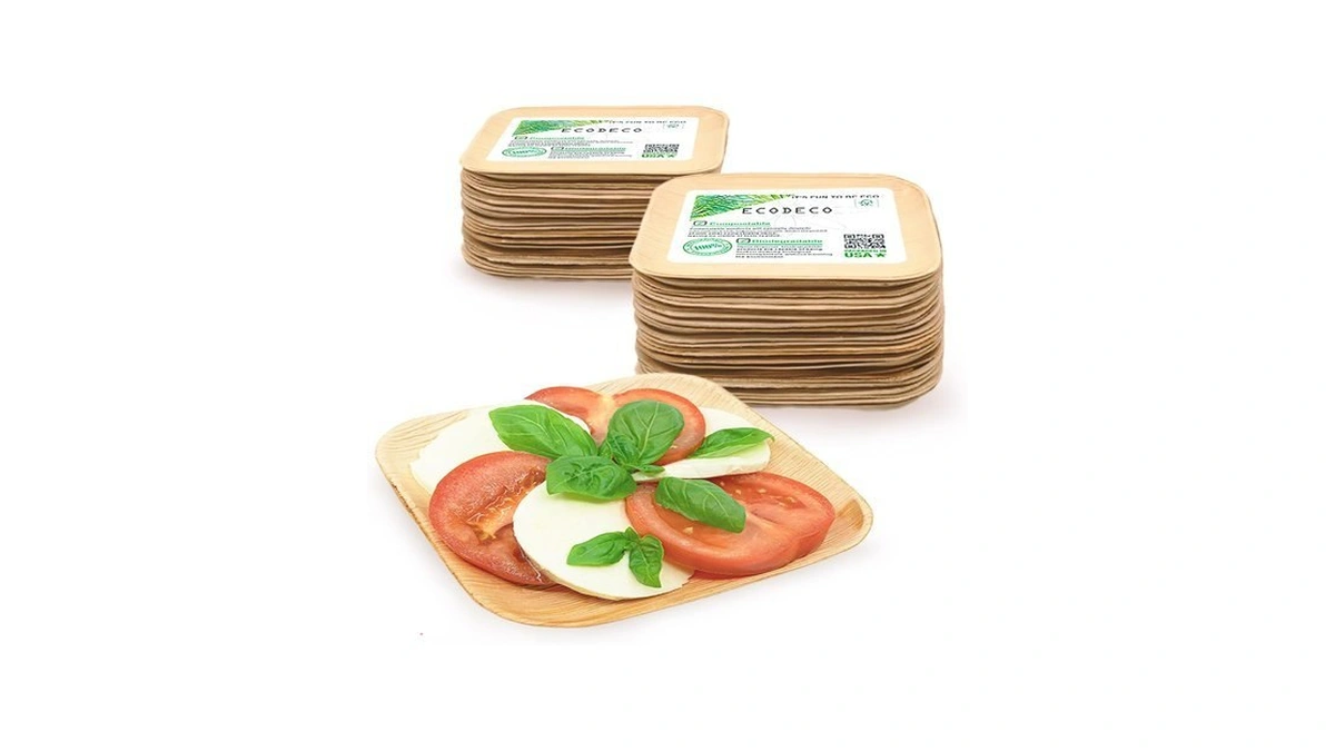 Ecodeco Like Bamboo Disposable Plates - 50 Square 6-inch Dinnerware