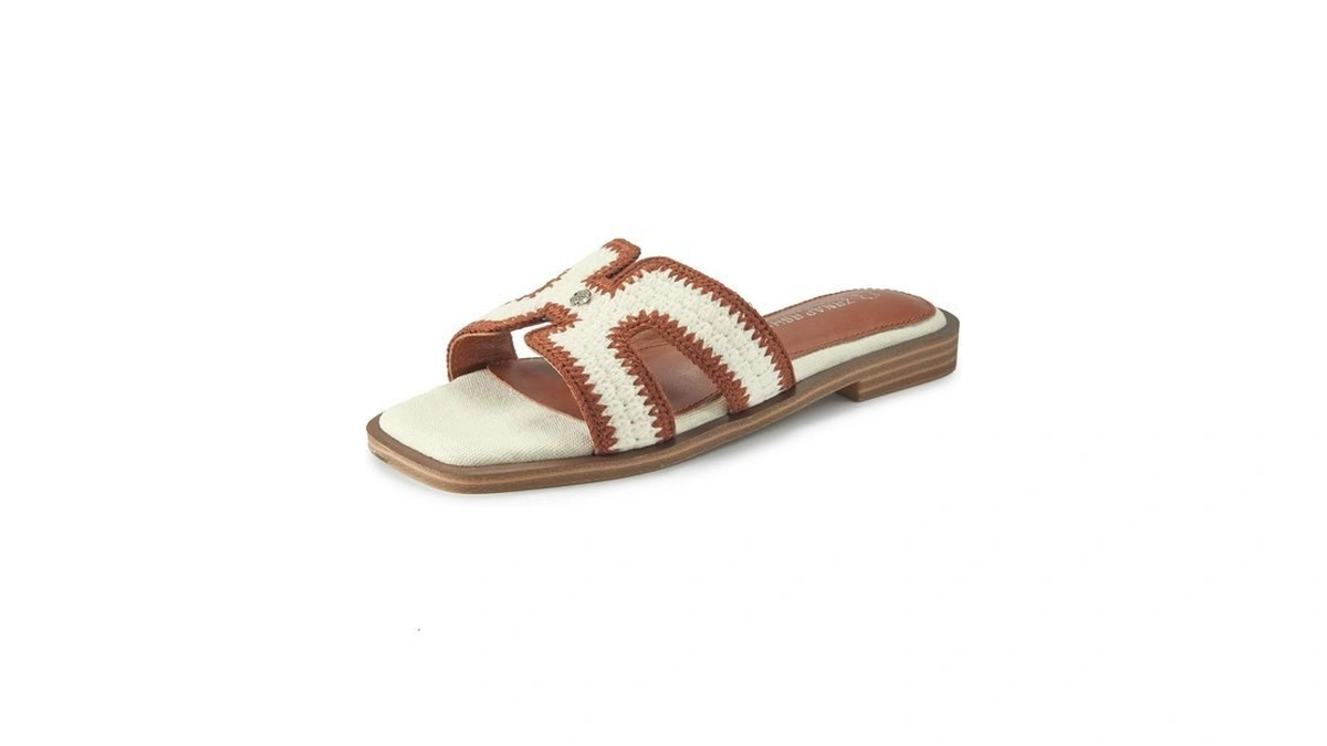 Zrnap Rshe Women's Flat Sandals Comfort Square Toe Slides Tan