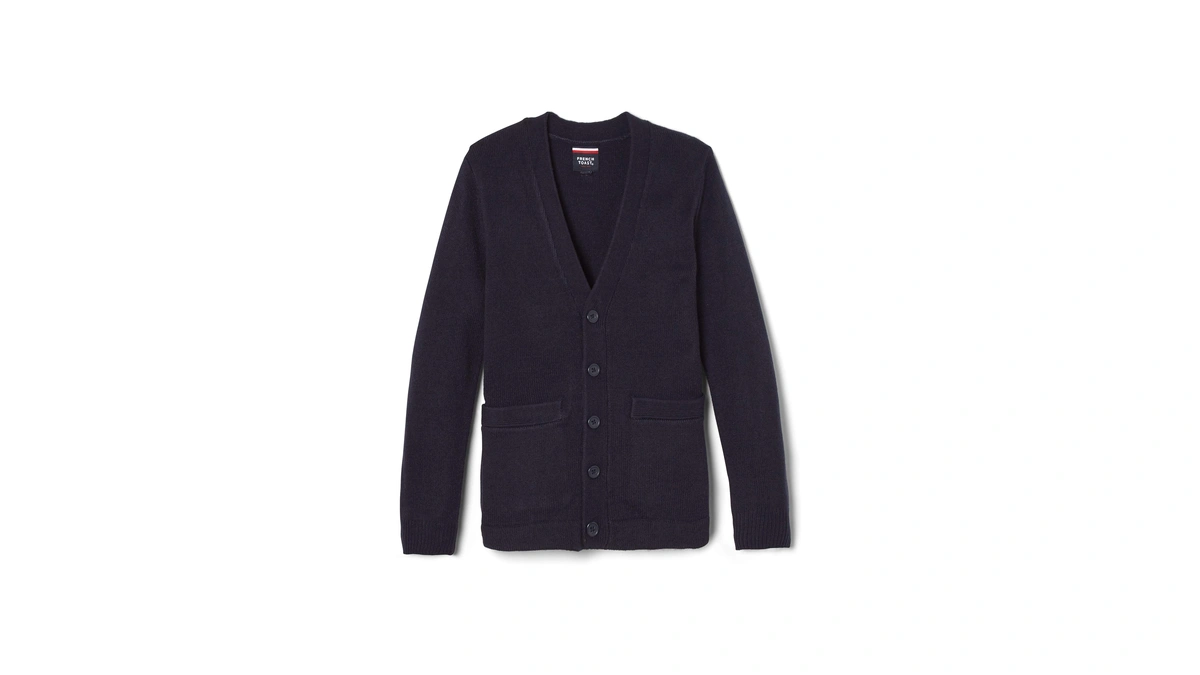 French Toast Boys' Anti-pill V-neck Cardigan Sweater, Navy, L (10/12)