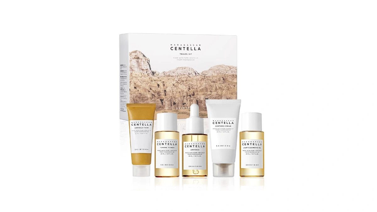 Skin1004 Madagascar Centella Travel Kit, Toner, Ampoule, Soothing Cream, Cleansing