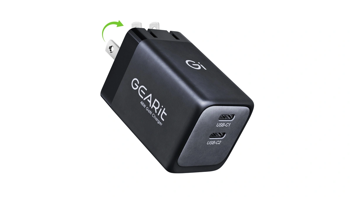 Gearit Dual Usb-c Charger Block, 48w Gan Fast Charger, Foldable