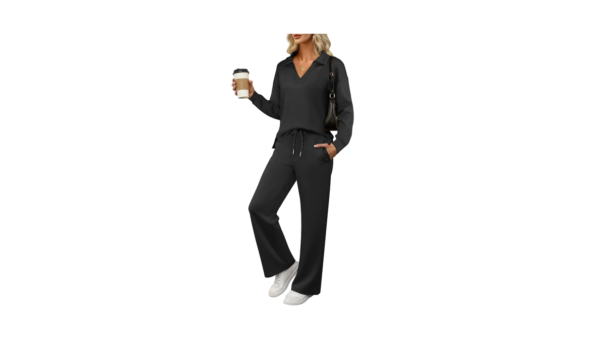Anrabess Women's 2 Piece Outfits Matching Lounge Sweat Sets Black