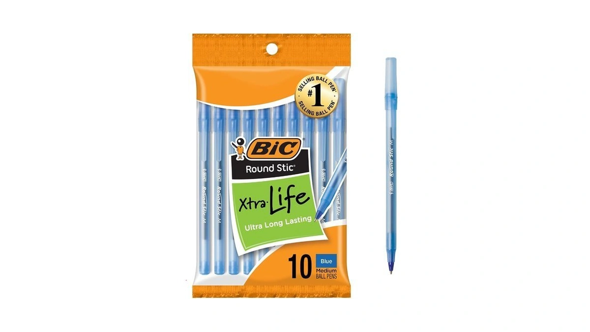 Bic Round Stic Xtra Life Blue Ballpoint Pens, 10-count Pack,