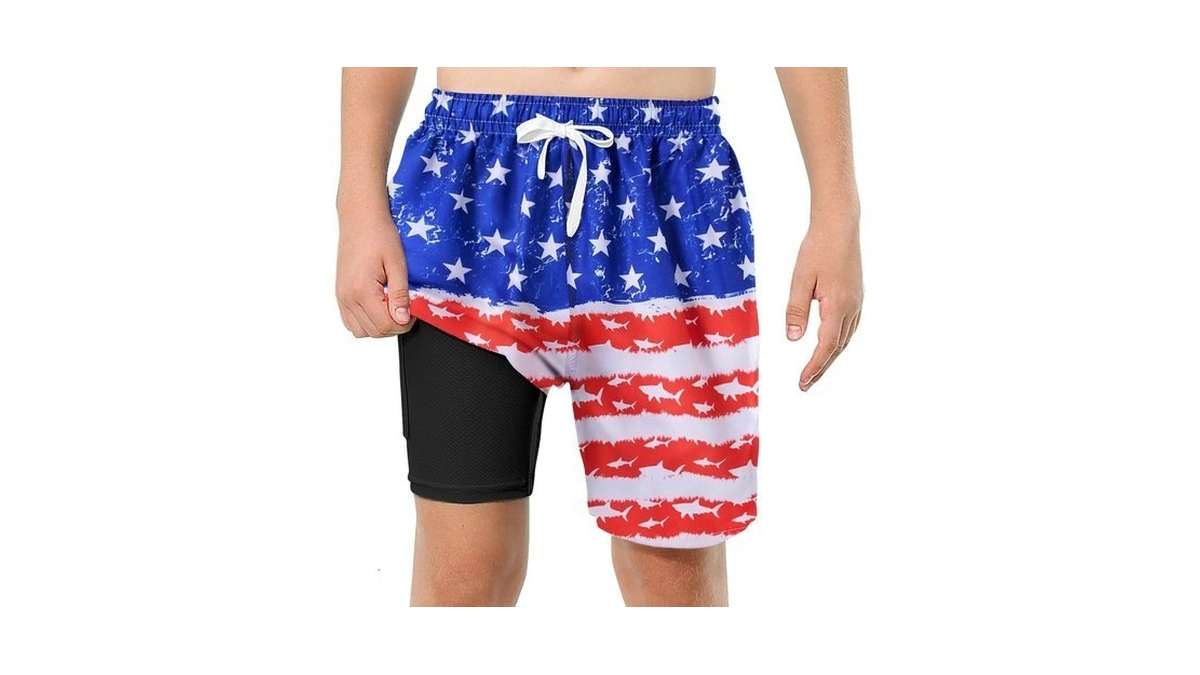 Boys July 4th Swim Trunks Size 14-16 American Flag Bathing