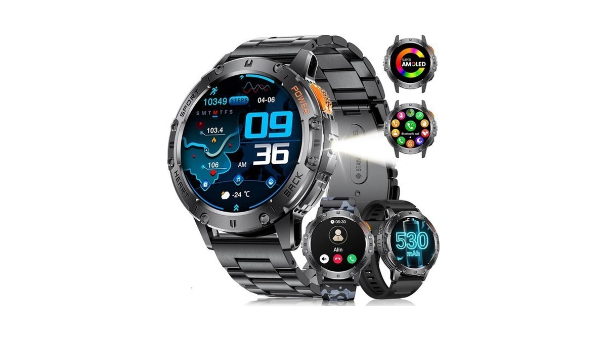 Lige 1.43" Amoled Smart Watch For Men With Flashlight, Bluetooth