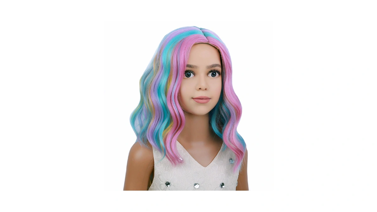 Pattnium Kids Child Rainbow Wig Short Wavy Colorful Wig Multicolor