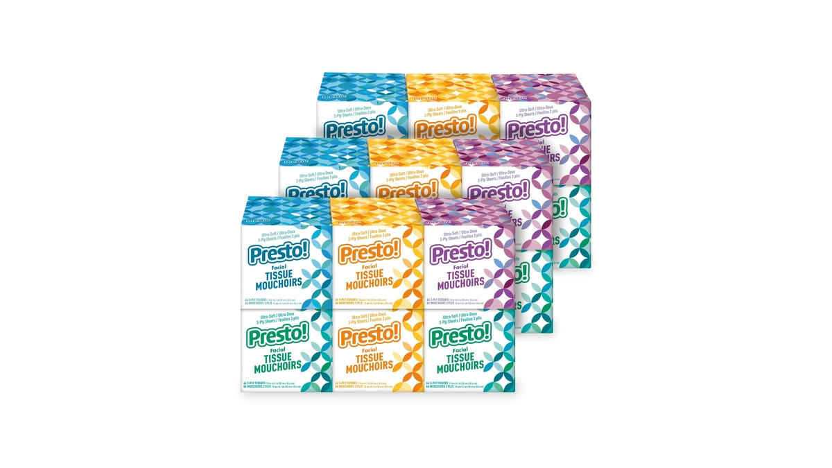 Amazon Brand - Presto! Ultra-soft 3-ply Premium Facial Tissues, Colorful
