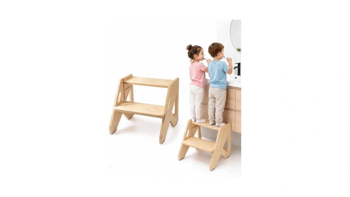 Toddler Step Stool Wood, Bathroom & Kitchen 2-step Stool, Non-slip