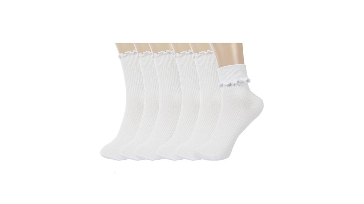 Bomkinta Ruffle Socks Women Lightweight Cotton Sock Turn-cuff Frilly Sock