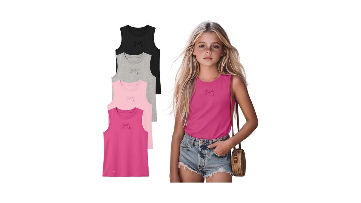 Mumucove 4 Pack Girls Crew Neck Tank Tops, 4-color, 11-12