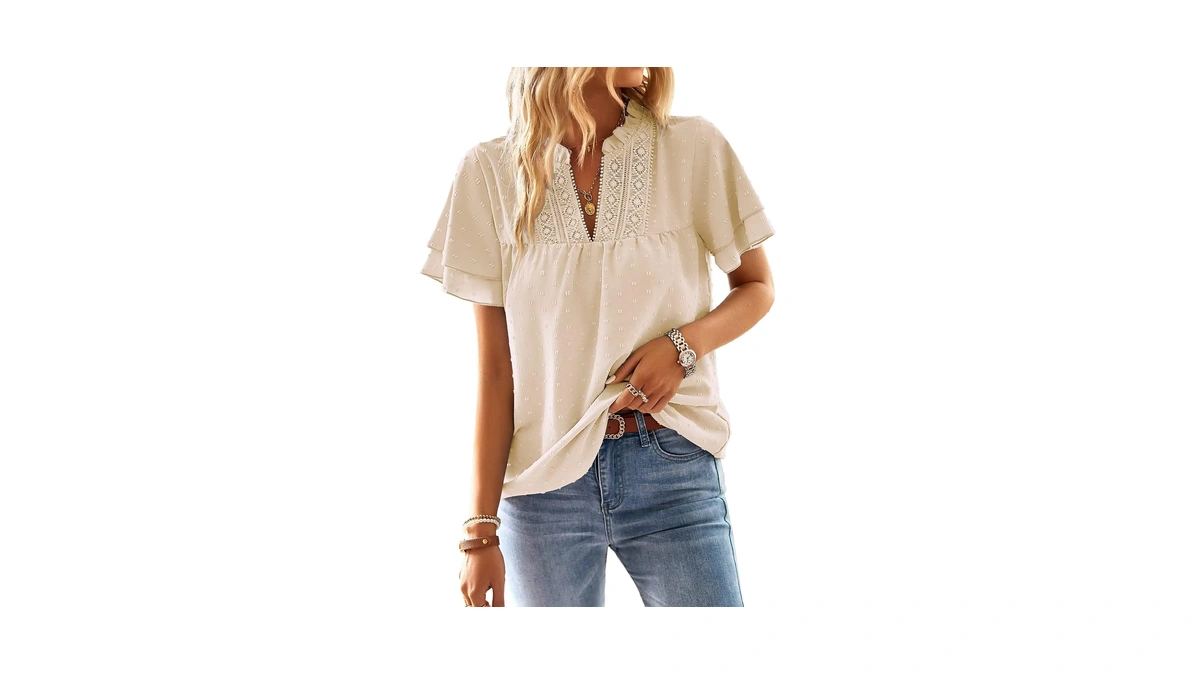 Falechay Womens Tops Dressy Casual Trendy V Neck Swiss Dot