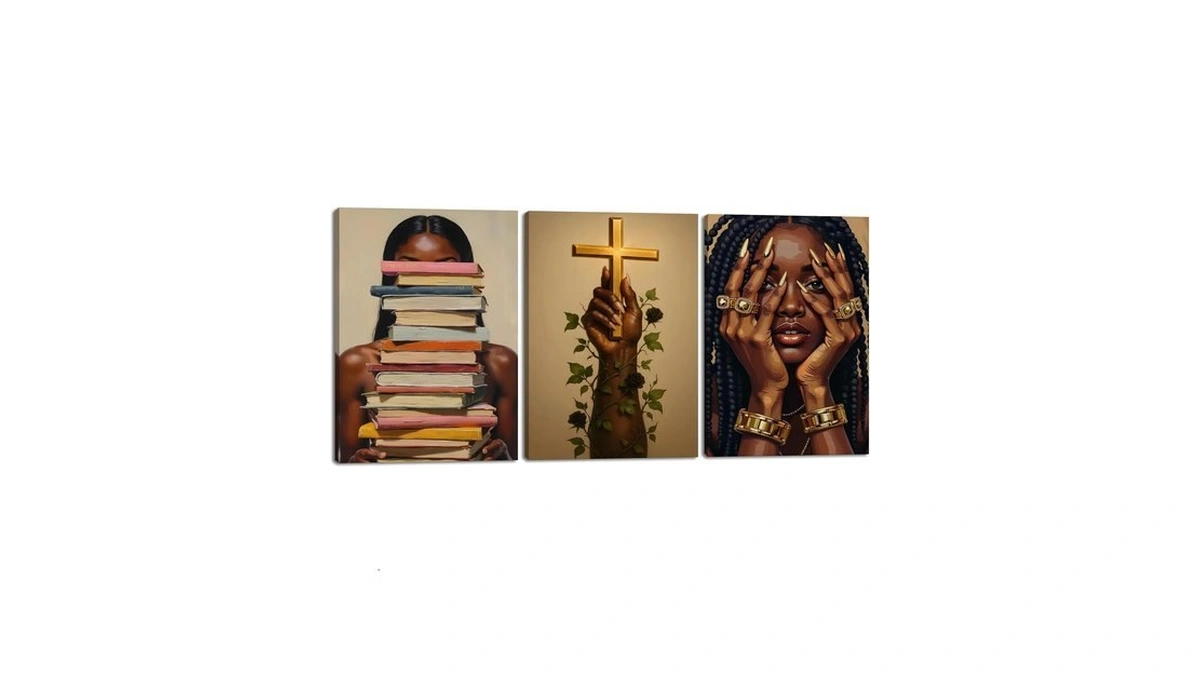 Pormipone Her Canvas Black Women 3panel Framed Canvas Wall Art