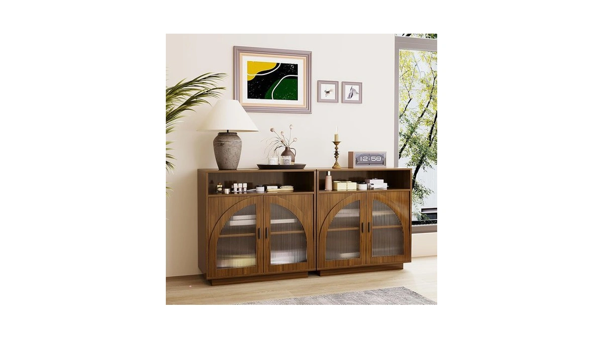 Alwxia Sideboard Buffet Cabinet With Storage, 63” Farmhouse Curved Design