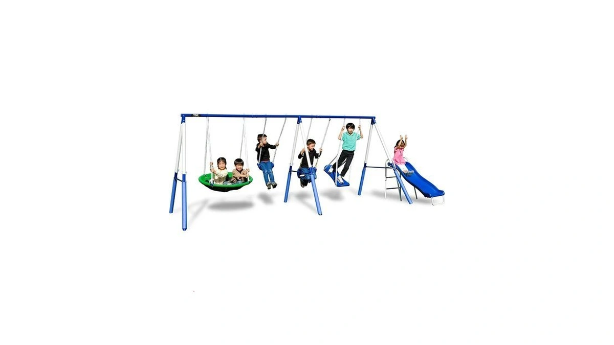 Tsc Malibu Swing Set For Kids, Outdoor Metal Playset With