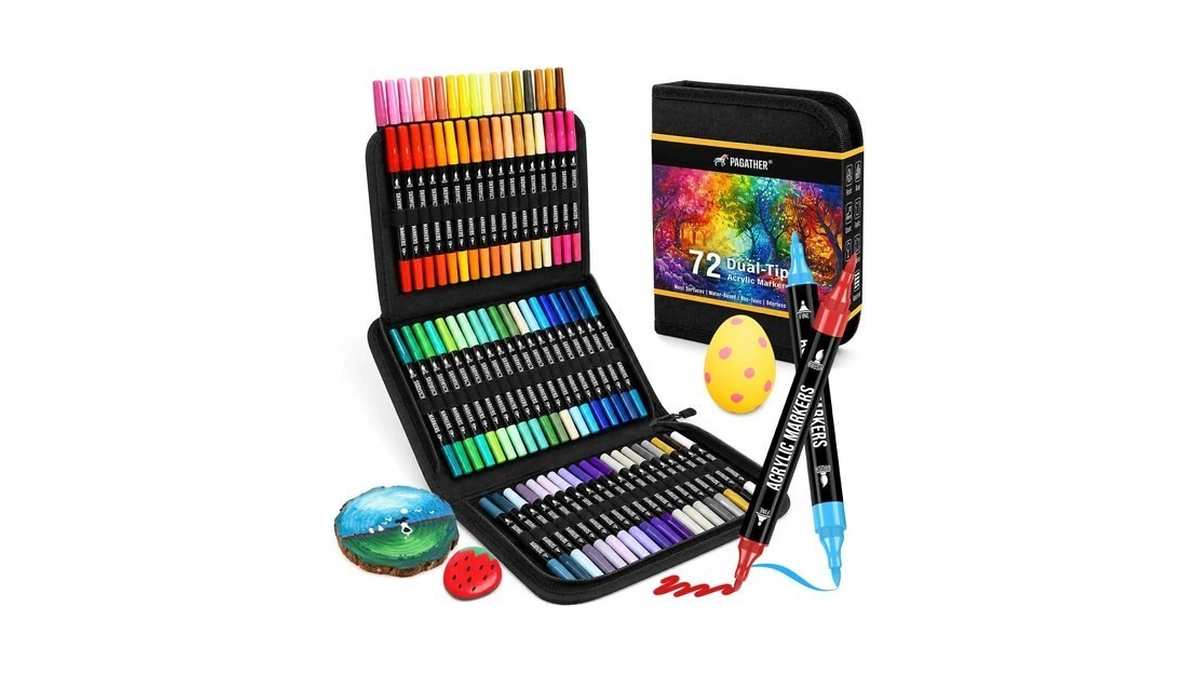 Pagather Acrylic Paint Markers, 72 Colors Dual Tip Fine &