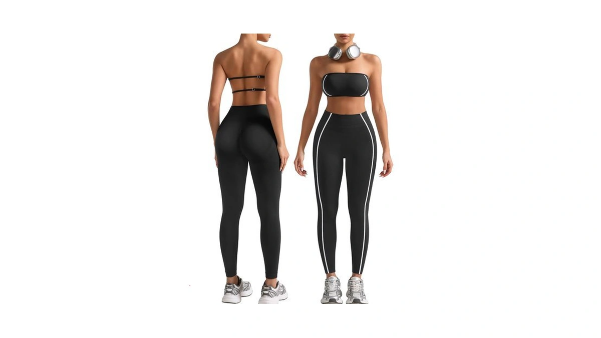 Relety Womens Workout Sets 2 Piece Seamless Bandeau Sports Bra