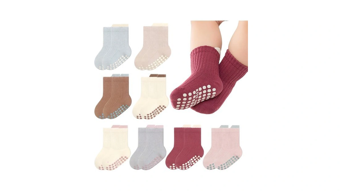 Qhanshiee 8 Pairs Baby Toddler Socks Non-slip Grip Socks For