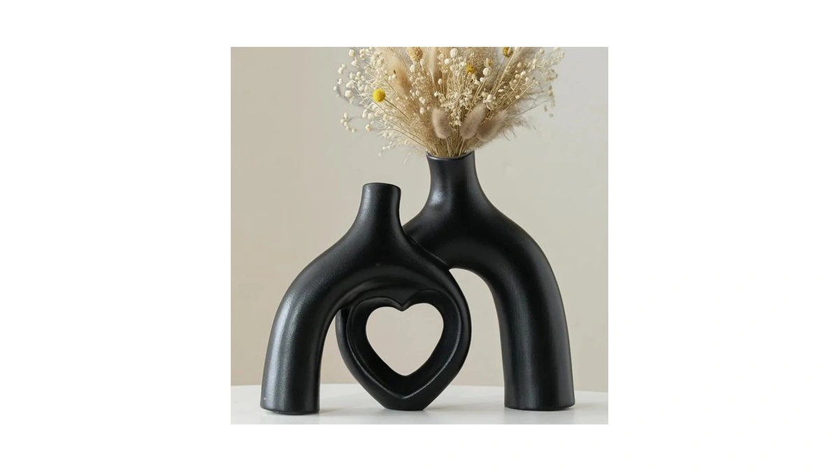 Lvases Hug Snuggle Hollow Donut Ceramic Vases, 9 Inch Modern