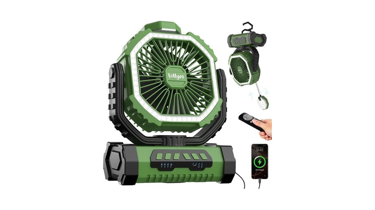 Outdoor Camping Fan With Light, 20000mah Battery Powered, Rechargeable Portable