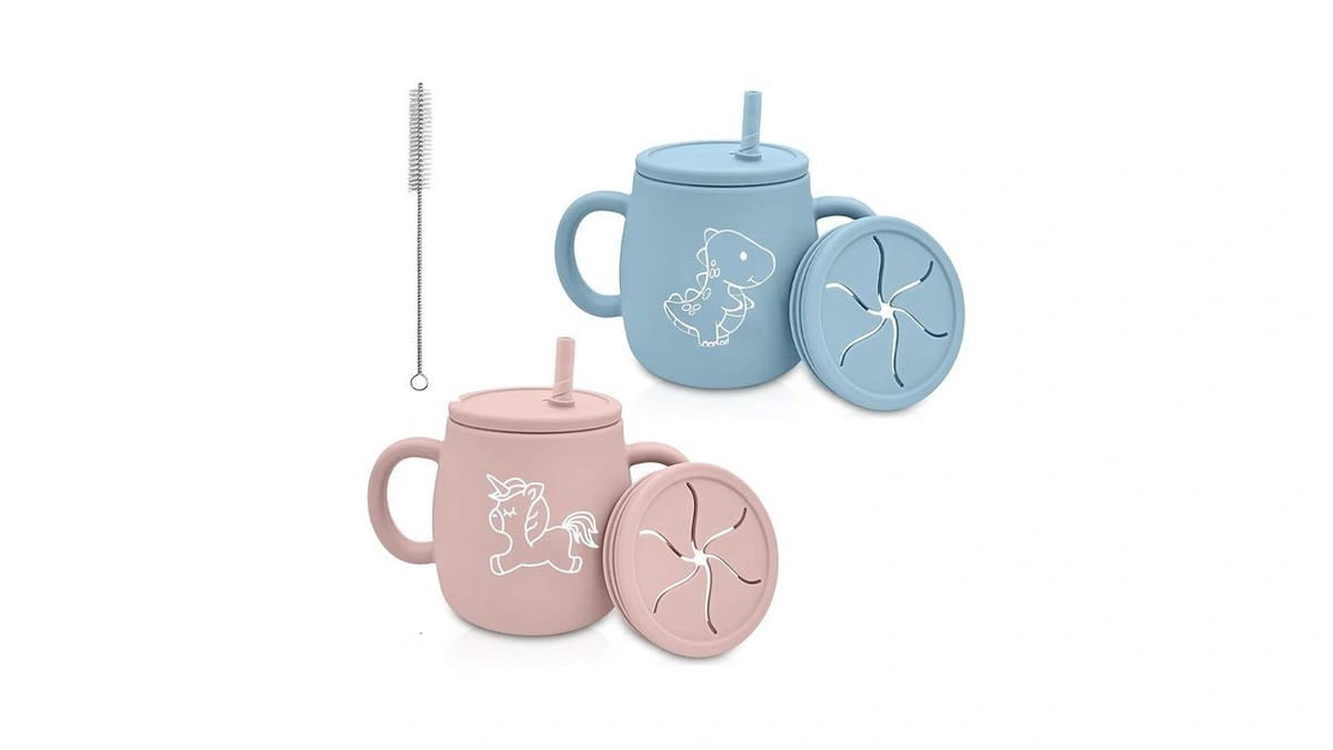 Xccme Silicone Straw Cup With Handles,2 Pack Silicone Baby Sippy
