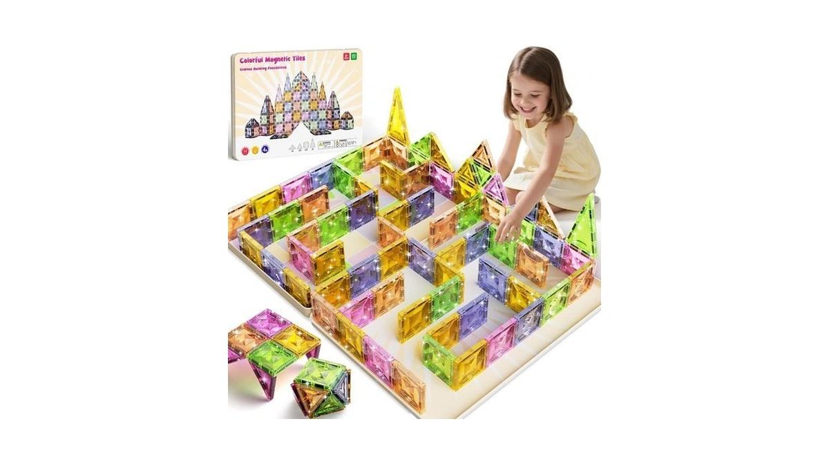 Clear Crystal Glitter Magnetic Tiles: Diamond Building Blocks For Kids