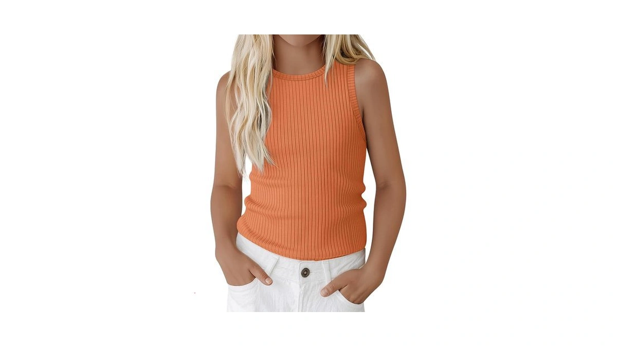 Yooaurvox Girls' Sleeveless Tank Top, Orange, 11-12 Years