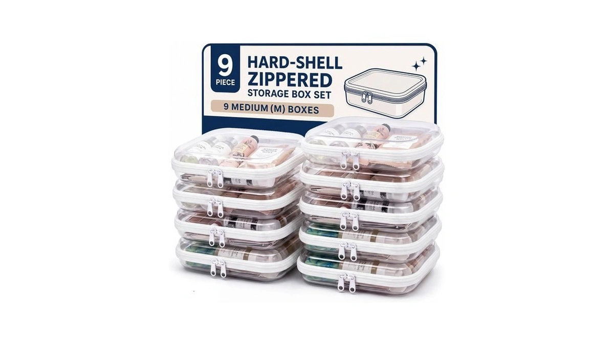 Dimore 9 Pack Medium Clear Hard Shell Zipper Case, 9.5x7x2